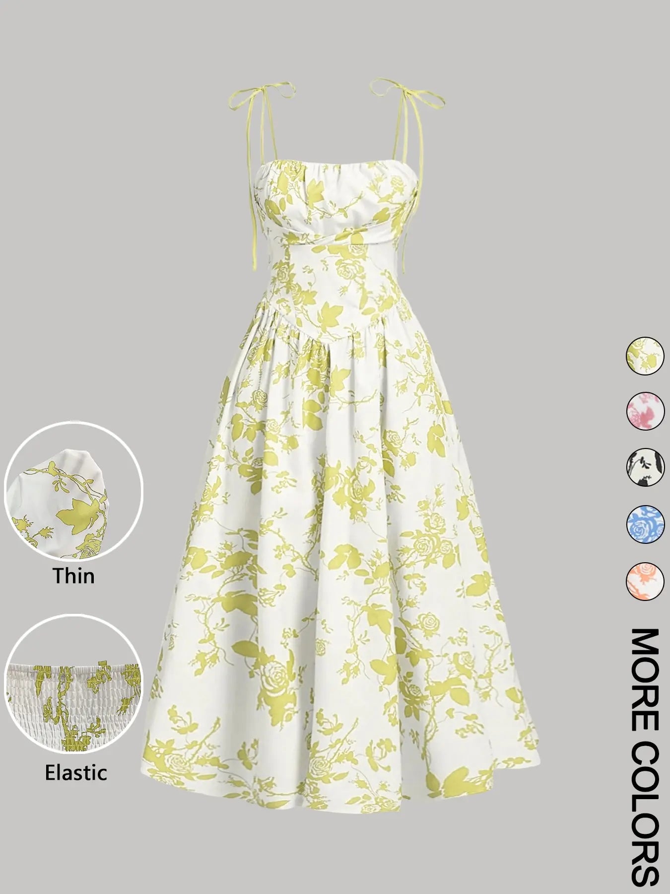 Women'S Floral Print Tie Shoulder Cami Fitted Lightweight Dress, Fashion Casual Chic Sleeveless Spaghetti Strap Dress for Daily Outdoor Wear, Women Dress for Summer