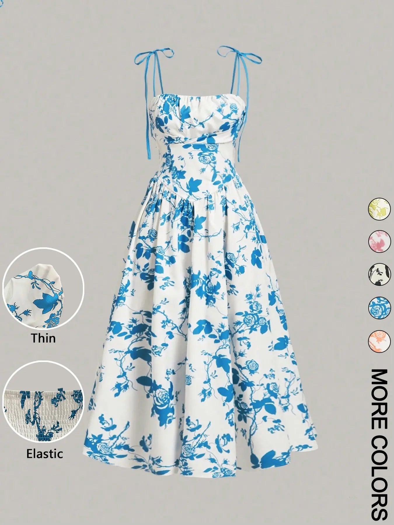 Women'S Floral Print Tie Shoulder Cami Fitted Lightweight Dress, Fashion Casual Chic Sleeveless Spaghetti Strap Dress for Daily Outdoor Wear, Women Dress for Summer