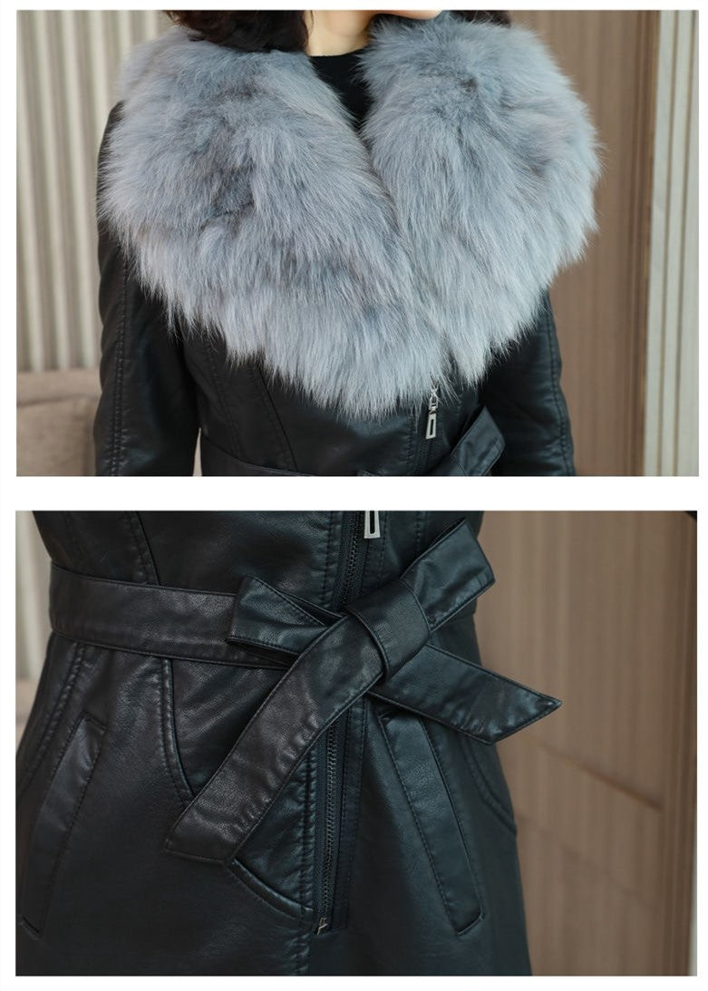 AuroraFur™ Women’s PU Leather Winter Jacket
