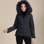 VelourFrost™ Women’s Hooded Cotton-Padded Fur-Collar Jacket