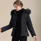 VelourFrost™ Women’s Hooded Cotton-Padded Fur-Collar Jacket