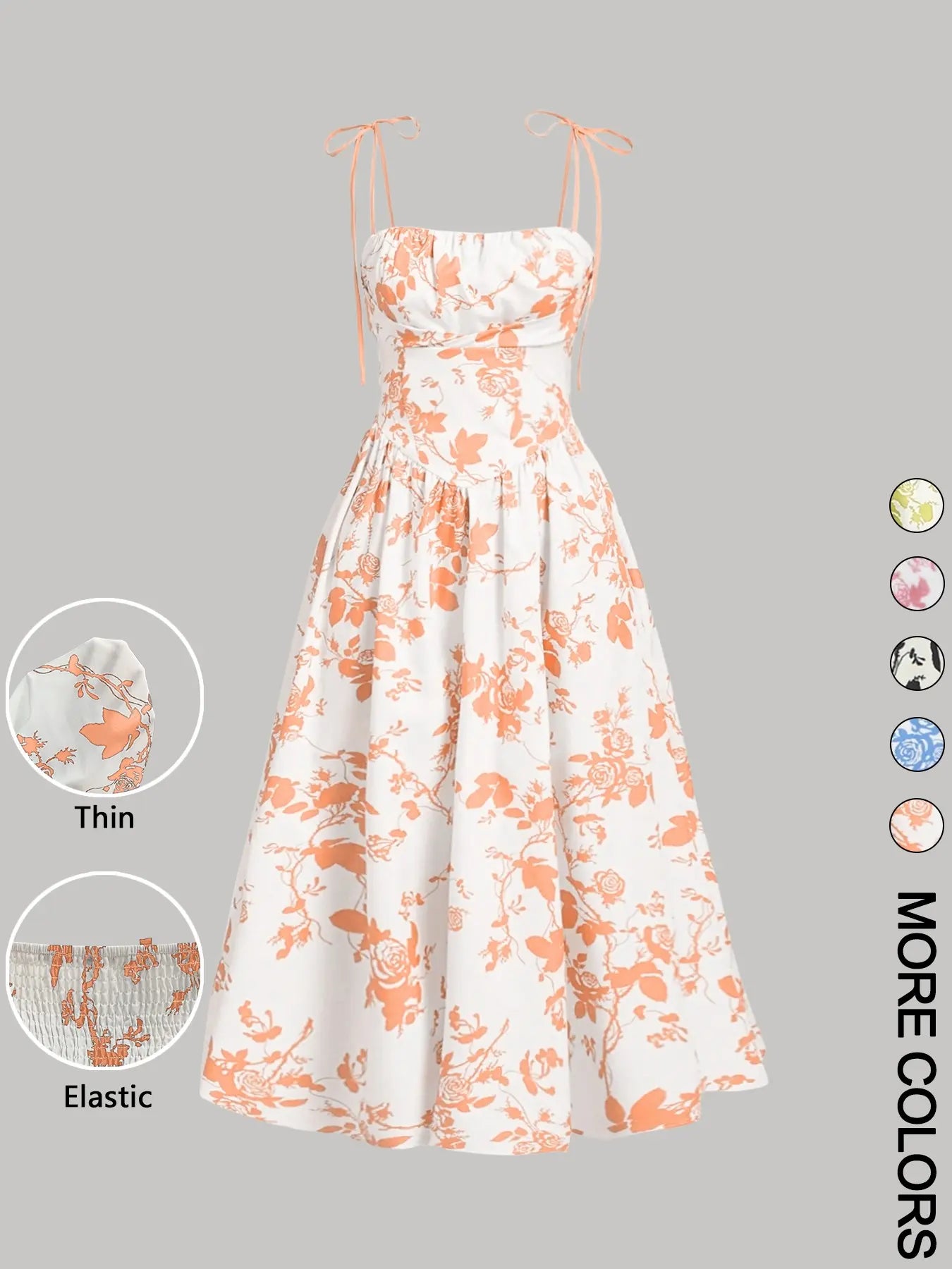 Women'S Floral Print Tie Shoulder Cami Fitted Lightweight Dress, Fashion Casual Chic Sleeveless Spaghetti Strap Dress for Daily Outdoor Wear, Women Dress for Summer