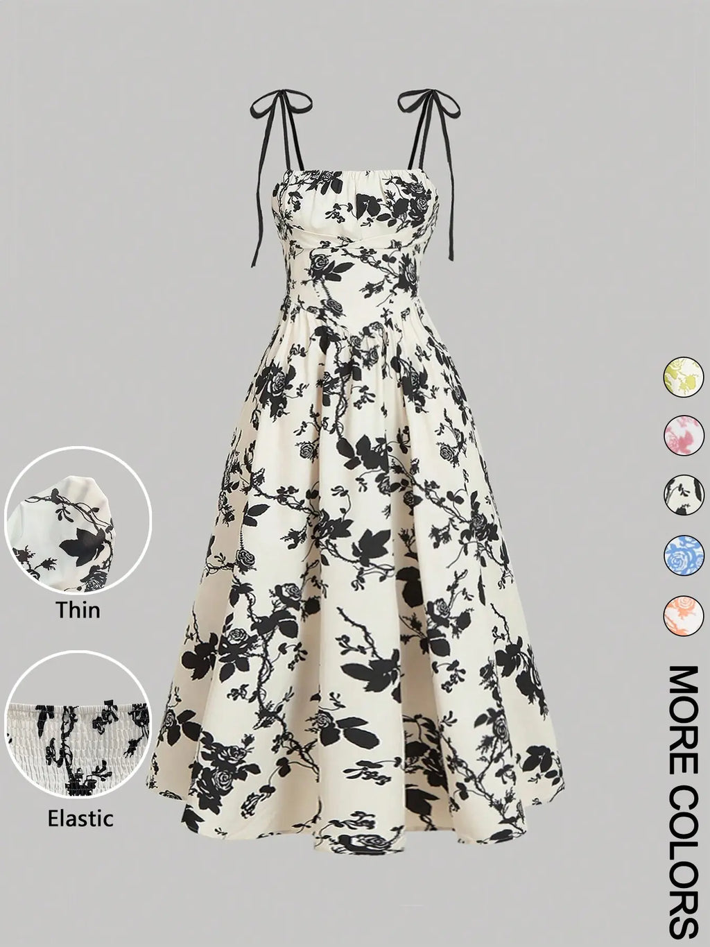 Women'S Floral Print Tie Shoulder Cami Fitted Lightweight Dress, Fashion Casual Chic Sleeveless Spaghetti Strap Dress for Daily Outdoor Wear, Women Dress for Summer