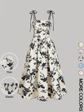 Women'S Floral Print Tie Shoulder Cami Fitted Lightweight Dress, Fashion Casual Chic Sleeveless Spaghetti Strap Dress for Daily Outdoor Wear, Women Dress for Summer
