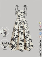Women'S Floral Print Tie Shoulder Cami Fitted Lightweight Dress, Fashion Casual Chic Sleeveless Spaghetti Strap Dress for Daily Outdoor Wear, Women Dress for Summer