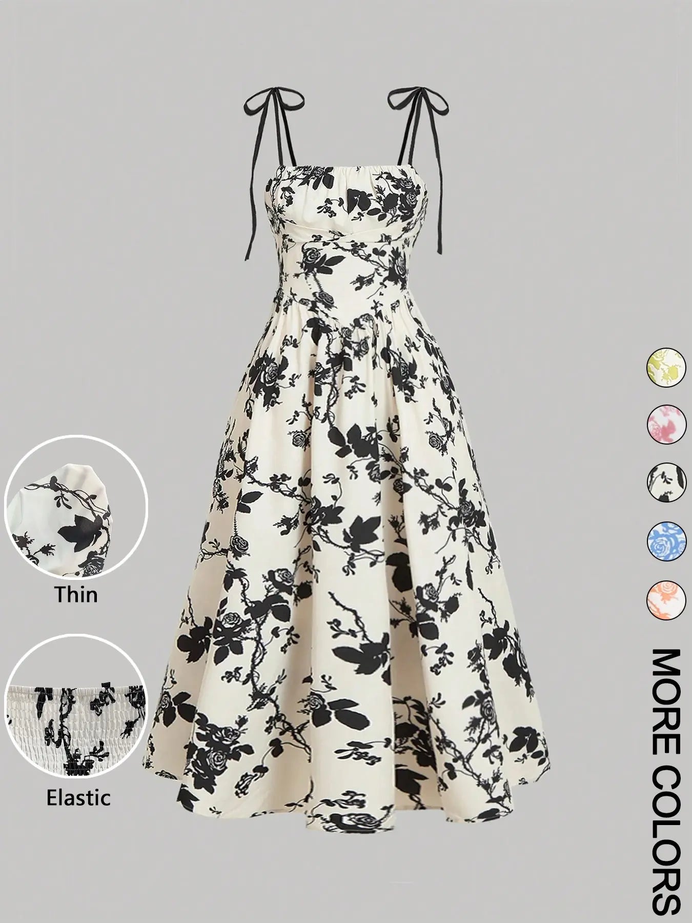 Women'S Floral Print Tie Shoulder Cami Fitted Lightweight Dress, Fashion Casual Chic Sleeveless Spaghetti Strap Dress for Daily Outdoor Wear, Women Dress for Summer