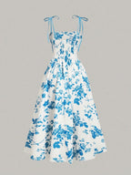 Women'S Floral Print Tie Shoulder Cami Fitted Lightweight Dress, Fashion Casual Chic Sleeveless Spaghetti Strap Dress for Daily Outdoor Wear, Women Dress for Summer