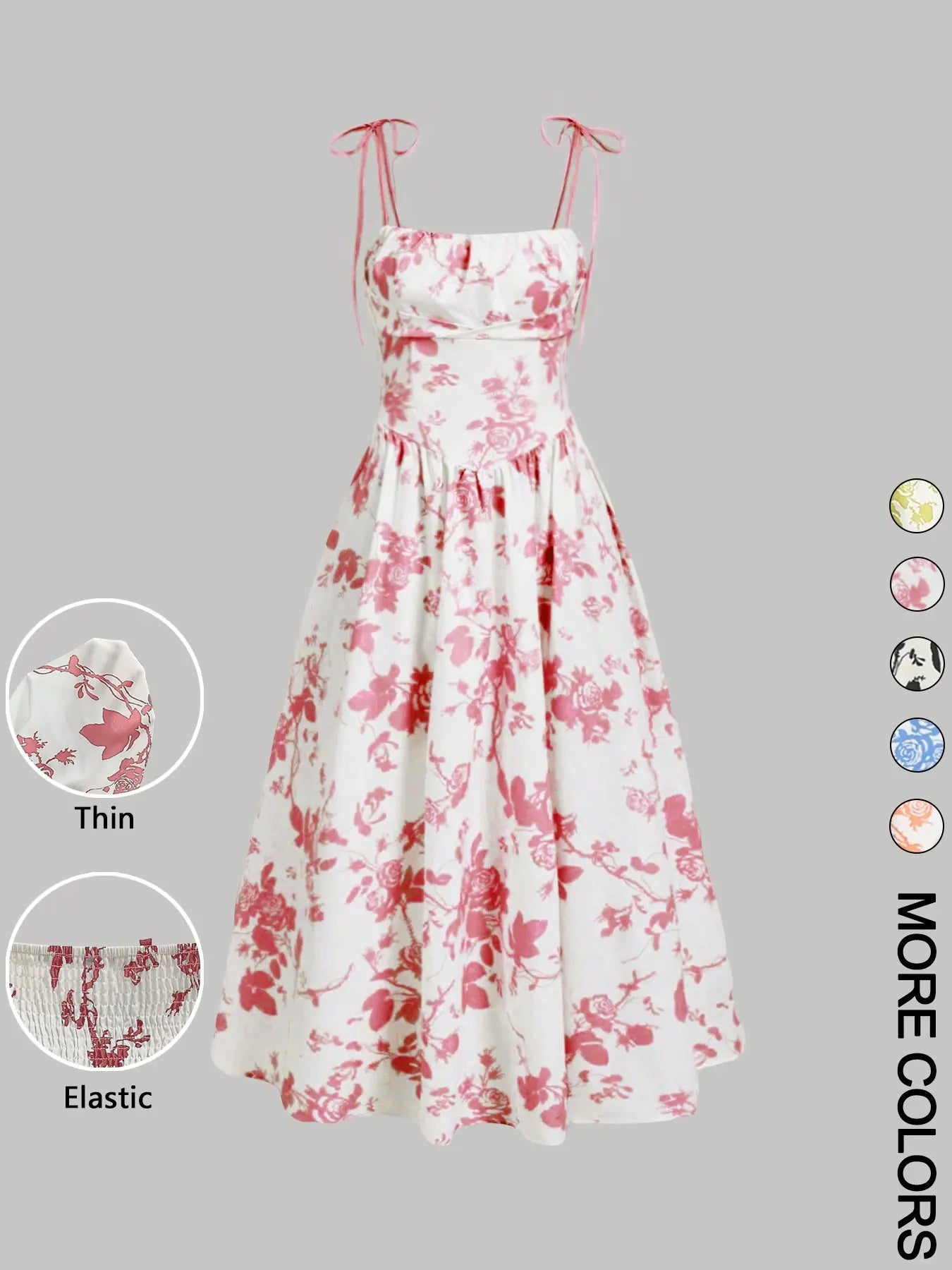 Women'S Floral Print Tie Shoulder Cami Fitted Lightweight Dress, Fashion Casual Chic Sleeveless Spaghetti Strap Dress for Daily Outdoor Wear, Women Dress for Summer
