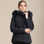 VelourFrost™ Women’s Hooded Cotton-Padded Fur-Collar Jacket