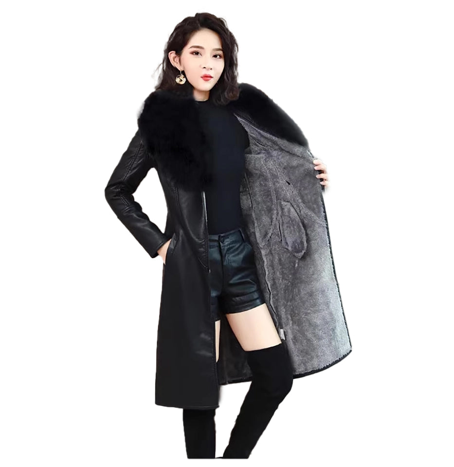 AuroraFur™ Women’s PU Leather Winter Jacket